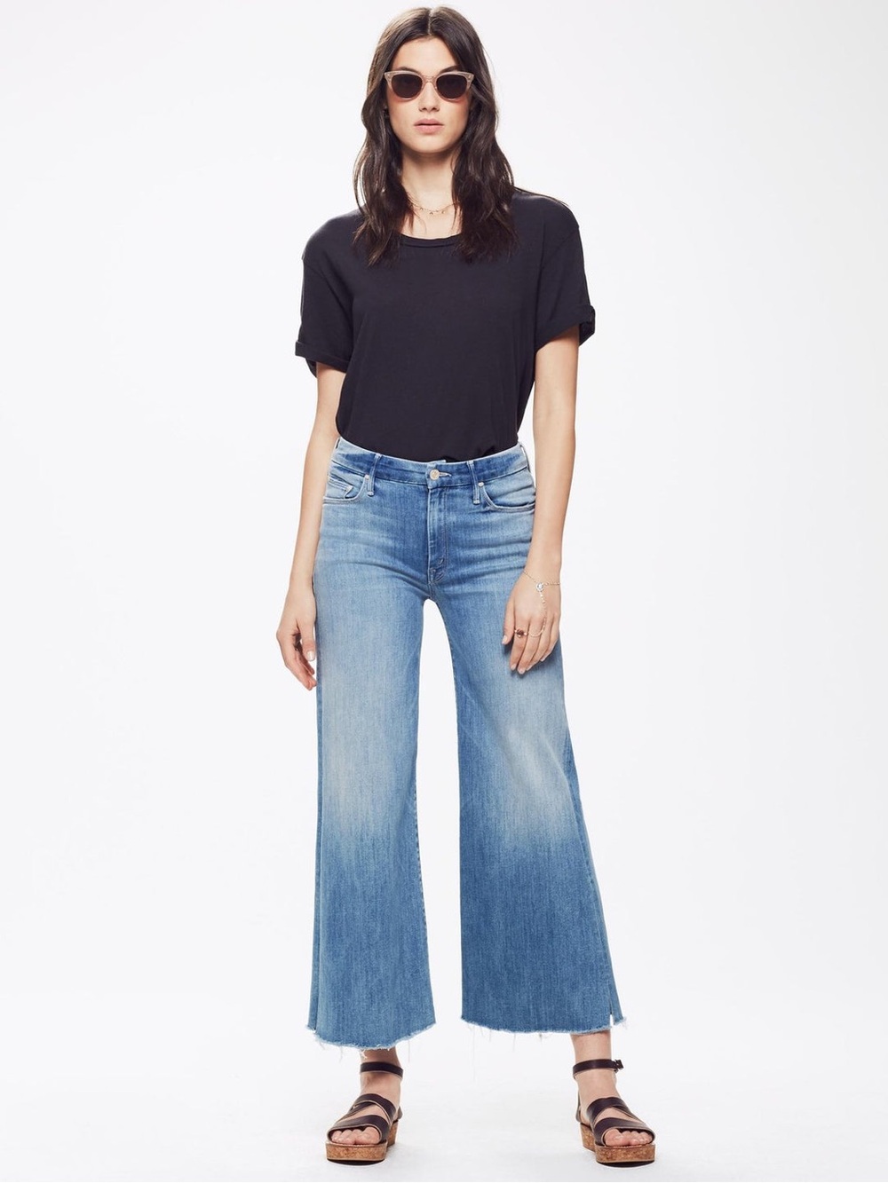 MOTHER Roller Crop Snippet Blue High-Rise Wide-Leg Cropped Jeans